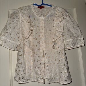 Vivienne Tam Cream Eyelet Ruffle Blouse